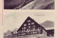 Gruss vom Alvier 2363m: Alp Arin und Alvier, Gasthaus Palfries. Poststempel vom 28.07.1902. Christian Tischhauser, Buchhandlung und Papeterie, Buchs