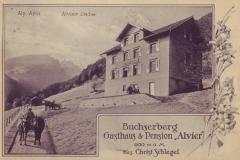 Buchserberg: Gasthaus & Pension Alvier. Poststempel vom 23.06.1913. Aufnahme und Verlag von Friedrich Müller, Buchs