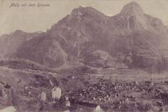 Mels mit dem Gonzen, Poststempel vom 20.10.1908. Postkartenverlag Christian Tischhauser, Buchs, Nr. 802