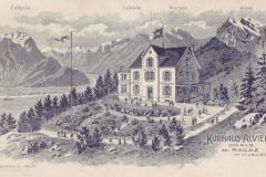 Kurhaus Alvier, Lithografie, Poststempel vom 29.08.1907. Verlag Hofer & Co. Zürich