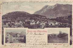 Gruss aus Oberschan, Hotel & Pension Bad-Eck, Burg Wartau. Poststempel vom 22.04.1903. Postkartenverlag Christian Tischhauser, Buchs