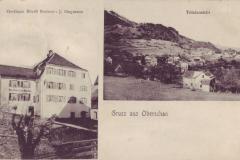 Gruss aus Oberschan: Totalansicht, Gasthaus zum Rössli, Poststempel vom 11.10.1920. Aufnahme und Verlag von Josef Schönenberger, Wil