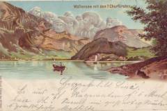 Walensee mit den sieben Churfirsten, Poststempel von 1898, Lithografie, Verlag Carl Künzli, Zürich, Nr. 5020