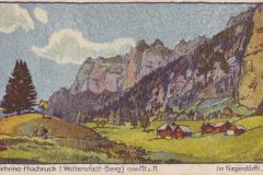 Im Negerdörfli bei Schrina-Hochrugg (ob Walenstadtberg) 1300m um 1915. Steinzeichnung von Jacob Nohl (1881-1952). Graphische Anstalt Stünzi & Nohl Schaffhausen