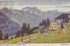 Kurhaus Schrina-Hochrugg, Poststempel von 1916. Steinzeichnung von Jacob Nohl (1881-1952). Graphische Anstalt Stünzi & Nohl Schaffhausen