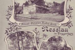 Nesslau im Toggenburg: Churfirsten, Privat-Pension Kuhn-Grob, Waldpartien bei der Pension Kuhn-Grob. Poststempel vom 30.08.1912. Postkartenverlag Christian Tischhauser, Buchs SG, Nr. 882
