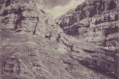 Aufstieg über das Valsloch zum Hinterrugg, Poststempel von 1908. Aufnahme von Arnold Heim