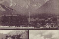 Die alte Enderlinhütte um 1922 nach der Übernahme durch die Sektion Pizol, die Falknisgruppe und der Falknisgipfel. Aufnahmen von M. Kunz, Fläsch