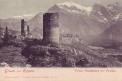 Gruss aus Ragaz: Ruine Freudenberg mit Falknis. Poststempel vom 05.08.1904. Postkartenverlag Christian Tischhauser, Buchs, Nr. 425
