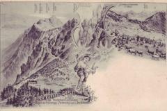 Alpenkurhaus Gaflei mit Bergwelt, Werbekarte von Peter Balzer (1855-1916), Poststempel vom 28.07.1899