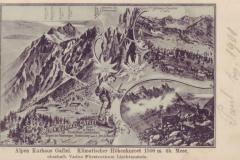 Alpenkurhaus Gaflei mit Bergwelt, Werbekarte 1899 von Peter Balzer (1855-1916). Verlag Rudolf Ospelt, Vaduz