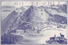 Alpenkurhaus Gaflei mit Bergwelt, Werbekarte von Peter Balzer (1855-1916). Poststempel vom 10.09.1903