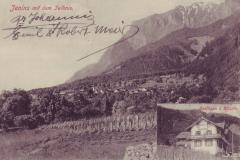 Jenins mit dem Falknis, Gasthaus zur Bündte. Poststempel vom 19.08.1909. Postkartenverlag Christian Tischhauser, Buchs, Nr. 1001