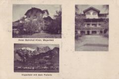 Maienfeld mit dem Falknis, Hotel Bahnhof und Pension Vilan in Maienfeld. Poststempel vom 12.11.1917. Verlag Gebrüder Fetzer, Ragaz