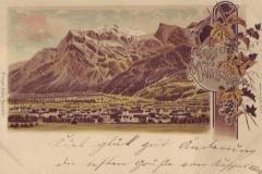 Maienfeld mit Falknis, Lithographie, Poststempel vom 02.09.1899