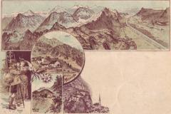 Pension Masescha mit Waldi, Vaduz und Bergwelt. Poststempel vom 11.03.1900. Werbekarte von Peter Balzer (1855-1916)