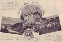 Hochalpinen Gruss aus der Scesaplanahütte, Poststempel vom 11.09.1901. Aufnahme und Verlag von J. Sigrist-Herder, Davos