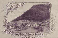 Gasthaus und Pension Samina, Triesenberg, um 1910. Postkartenverlag Christian Tischhauser, Buchs, Nr. 813