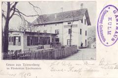 Gruss aus Triesenberg: Gasthaus Kulm. Poststempel vom 16.08.1903. Verlag Rudolf Ospelt, Vaduz