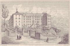 Die St. Gallische Heil- und Pflegeanstalt auf St. Pirminsberg in Pfäfers, Kupferstich von C. Delisle aus dem Jahr 1851