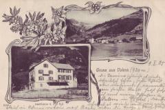 Gruss aus Valens, Gasthaus zum Piz Sol. Poststempel vom 10.10.1905. Unbekannter Fotograf