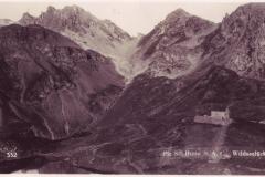 Pizolhütte mit Wildseelücke um 1935. Aufnahme von Edmund Fetzer, Ragaz, Nr. 332