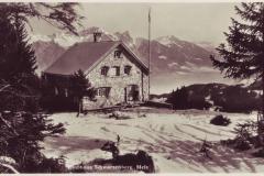 Skihaus Schwarzenberg ob Mels, Poststempel von 1934. Unbekannter Fotograf