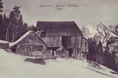 Sennhütte und Stall beim Kurhaus Oberberg um 1910. Aufnahme und Verlag von J. Stadlinger, Flums