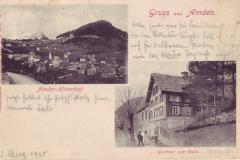 Gruss aus Amden: Amden-Hinterdorf, Gasthaus zum Rössli. Poststempel vom 01.08.1905. Postkartenverlag Christian Tischhauser, Buchs SG, Nr. 414