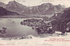 Am Weg nach Amden: Blick auf Weesen und die Glarner Alpen. Poststempel vom 08.06.1904. Edition Photoglob Co. Zürich, Nr. 4103