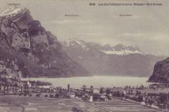 Landschaftspanorama Weesen-Walensee, Poststempel vom 11.07.1911. Aufnahme der Gebrüder Wehrli, Zürich, Nr. 8648, Verlag Schwestern E. & J. Bühler, Weesen